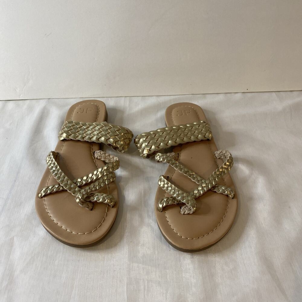Just Fab Flat Sandals, Cloey Woven Cloud Metallic Size 9 gold